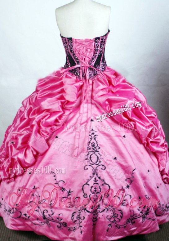 Rose Pink Embroidery Corset Back Pick Ups Sweet 15 Dresses